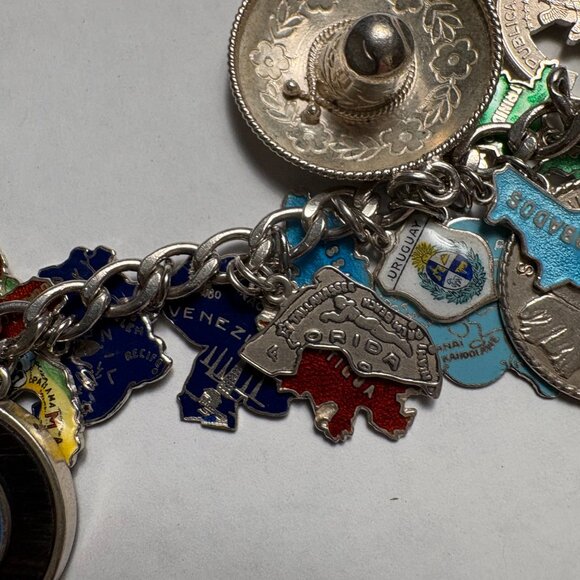 🌍 Sterling Silver World Traveler Charm Bracelet — 34 Charms of Global Adventure - Picture 5 of 8